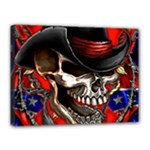 Confederate Flag Usa America United States Csa Civil War Rebel Dixie Military Poster Skull Canvas 16  x 12  (Stretched)