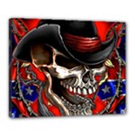 Confederate Flag Usa America United States Csa Civil War Rebel Dixie Military Poster Skull Canvas 20  x 16  (Stretched)