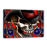 Confederate Flag Usa America United States Csa Civil War Rebel Dixie Military Poster Skull Canvas 18  x 12  (Stretched)