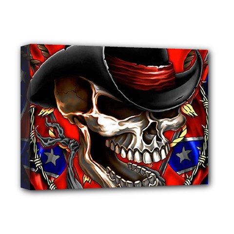 Confederate Flag Usa America United States Csa Civil War Rebel Dixie Military Poster Skull Deluxe Canvas 16  X 12  (stretched)  by Sapixe