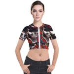 Confederate Flag Usa America United States Csa Civil War Rebel Dixie Military Poster Skull Short Sleeve Cropped Jacket