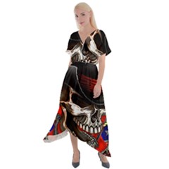 Confederate Flag Usa America United States Csa Civil War Rebel Dixie Military Poster Skull Cross Front Sharkbite Hem Maxi Dress