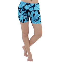 Blue Winter Tropical Floral Watercolor Lightweight Velour Yoga Shorts