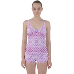 Chevrons Abstrait Rose Tie Front Two Piece Tankini
