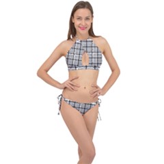 Pattern Carreaux Noir/gris Cross Front Halter Bikini Set by kcreatif