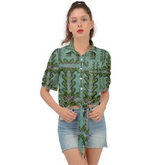 Rainforest Vines And Fantasy Flowers Tie Front Shirt  by pepitasart