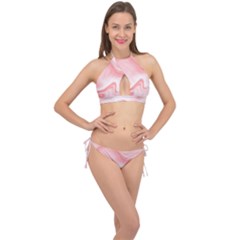 Pink Marble Print Cross Front Halter Bikini Set by designsbymallika