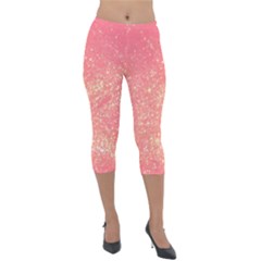 Pink Glitter Print Lightweight Velour Capri Leggings  by designsbymallika