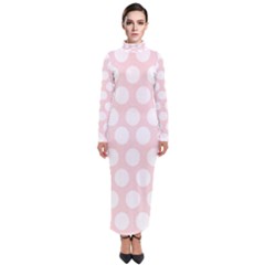 Pink And White Polka Dots Turtleneck Maxi Dress by mccallacoulture