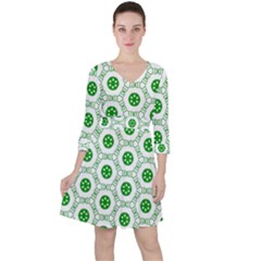 White Green Shapes Ruffle Dress