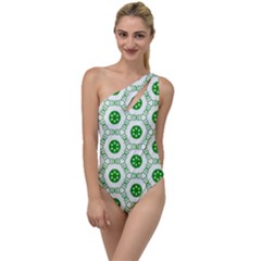 White Green Shapes To One Side Swimsuit