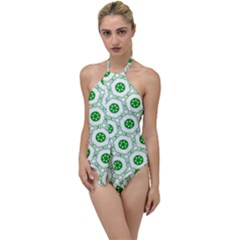 White Green Shapes Go With The Flow One Piece Swimsuit by Mariart