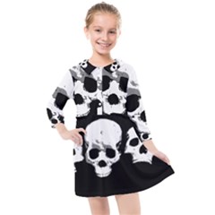 Halloween Horror Skeleton Skull Kids  Quarter Sleeve Shirt Dress by HermanTelo