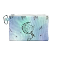 Dreamcatcher With Moon And Feathers Canvas Cosmetic Bag (medium)