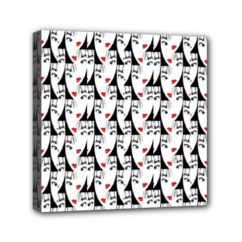 Cartoon Style Asian Woman Portrait Collage Pattern Mini Canvas 6  X 6  (stretched) by dflcprintsclothing