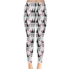 Cartoon Style Asian Woman Portrait Collage Pattern Leggings  by dflcprintsclothing