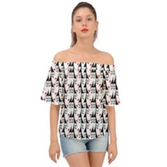 Cartoon Style Asian Woman Portrait Collage Pattern Off Shoulder Short Sleeve Top by dflcprintsclothing