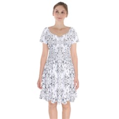 Black And White Decorative Ornate Pattern Short Sleeve Bardot Dress by dflcprintsclothing