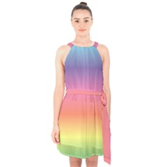 Rainbow Shades Halter Collar Waist Tie Chiffon Dress by designsbymallika