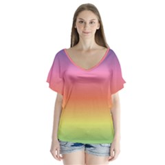 Rainbow Shades V-neck Flutter Sleeve Top by designsbymallika