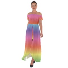 Rainbow Shades Off Shoulder Open Front Chiffon Dress by designsbymallika
