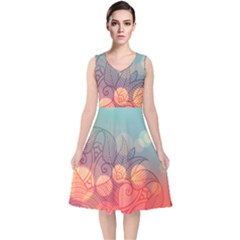 Mandala Pattern V-neck Midi Sleeveless Dress  by designsbymallika