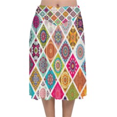 Ethnic Mandala Pattern Velvet Flared Midi Skirt by designsbymallika