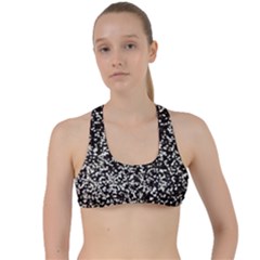 Black And White Confetti Pattern Criss Cross Racerback Sports Bra by yoursparklingshop