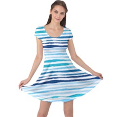 Blue Waves Pattern Cap Sleeve Dress by designsbymallika