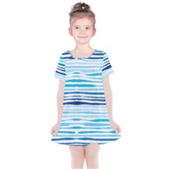 Blue Waves Pattern Kids  Simple Cotton Dress by designsbymallika