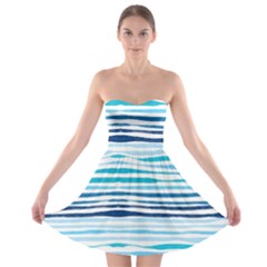 Blue Waves Pattern Strapless Bra Top Dress by designsbymallika