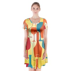 I Love Wine Short Sleeve V-neck Flare Dress by designsbymallika