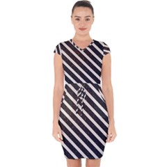 Silver Stripes Pattern Capsleeve Drawstring Dress  by designsbymallika