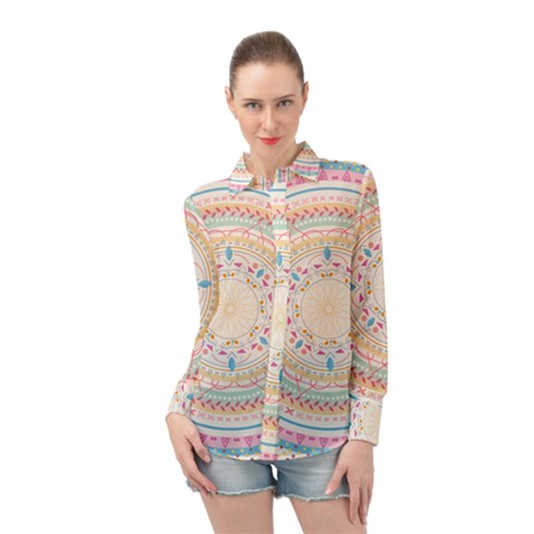 Mandala Pattern Long Sleeve Chiffon Shirt by designsbymallika