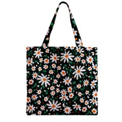 White Floral Pattern Zipper Grocery Tote Bag by designsbymallika