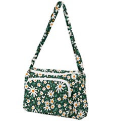 White Floral Pattern Front Pocket Crossbody Bag by designsbymallika