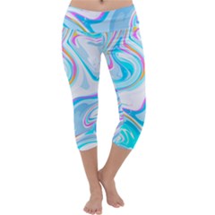 Blue Marble Print Capri Yoga Leggings by designsbymallika