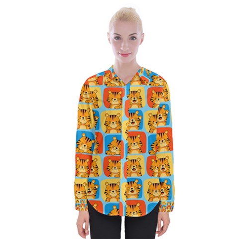Cute Tiger Pattern Womens Long Sleeve Shirt by designsbymallika