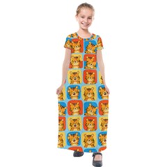 Cute Tiger Pattern Kids  Short Sleeve Maxi Dress by designsbymallika