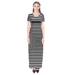 Maze Design Black White Background Short Sleeve Maxi Dress
