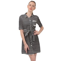 Maze Design Black White Background Belted Shirt Dress