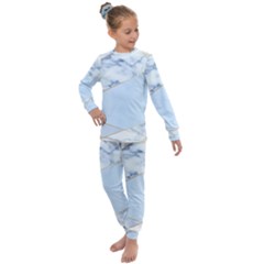 Blue Marble Print Kids  Long Sleeve Set  by designsbymallika