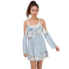 Blue Marble Print Kimono Sleeves Boho Dress by designsbymallika