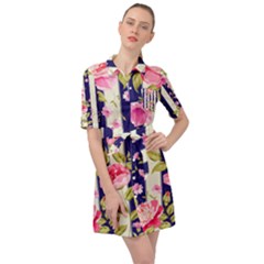 Stripes Floral Print Belted Shirt Dress by designsbymallika