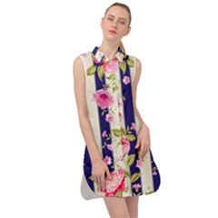 Stripes Floral Print Sleeveless Shirt Dress by designsbymallika