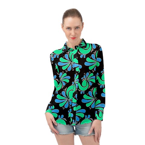 Peacock Pattern Long Sleeve Chiffon Shirt by designsbymallika