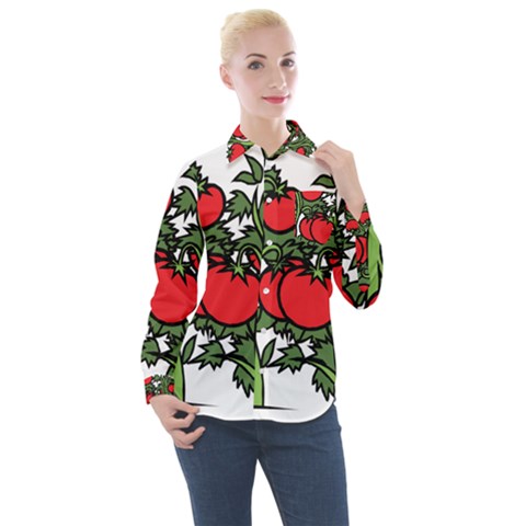 Tomato Garden Vine Plants Red Women s Long Sleeve Pocket Shirt by HermanTelo
