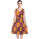 Cryptocurrency Bitcoin Digital V-Neck Midi Sleeveless Dress 