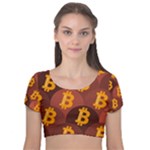 Cryptocurrency Bitcoin Digital Velvet Short Sleeve Crop Top 