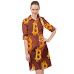 Cryptocurrency Bitcoin Digital Long Sleeve Mini Shirt Dress